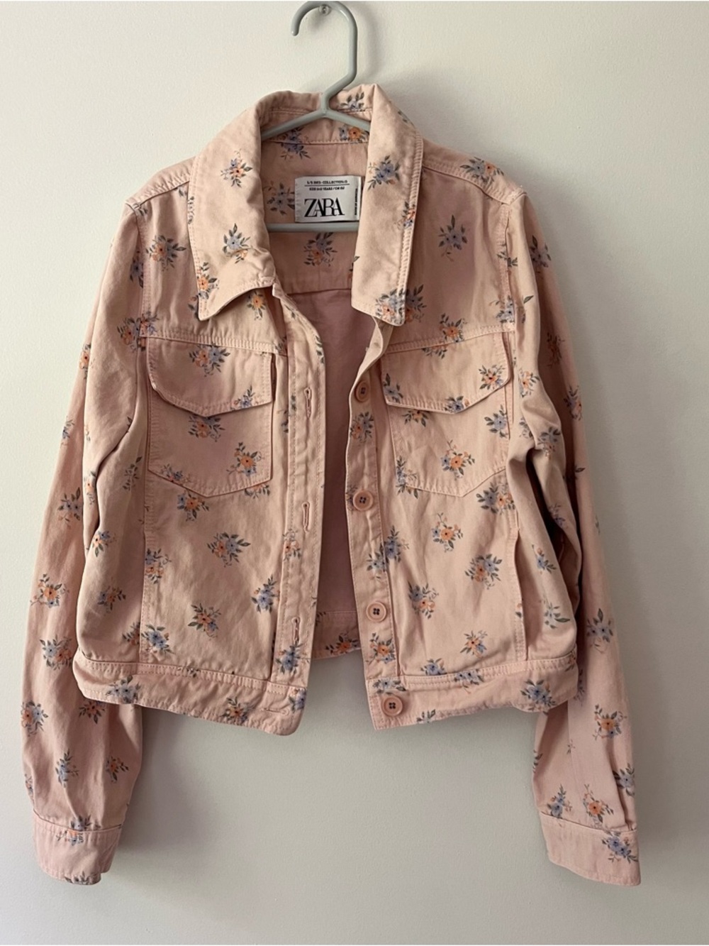 Girls ZARA Denim Jacket Pink Floral Cottagecore Boho Garden Girly